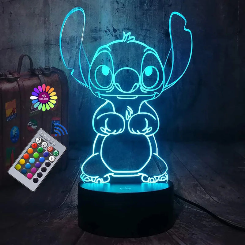 Luminária  do Stitch 3D de 16 Cores com Controle Remoto