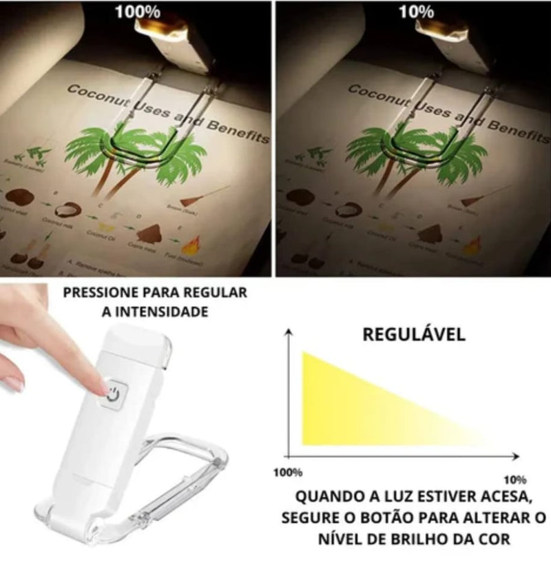 Luminária De Leitura com Clip Recarregável